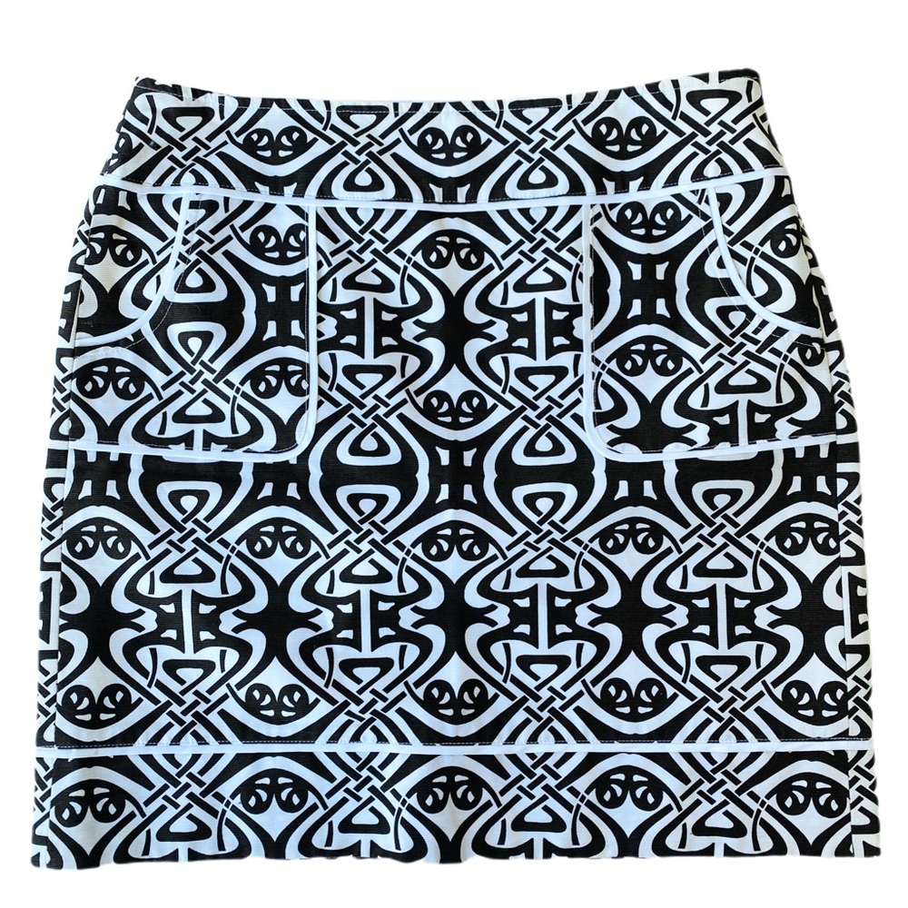 ANNE TAYLOR- Preowned White/Brown Geometric Skirt
